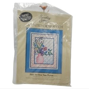 Something Special Pink Art Deco Vase Counted Cross Stitch Kit 11x14 NIP Vintage